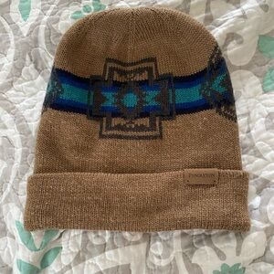Pendleton Tan Beanie with Teal and Navy Design